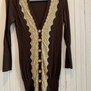Long Cardigan - Charlotte chocolate with cream lace